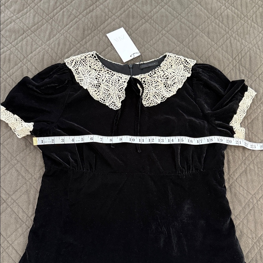 Zara NWT Black Velvet Crochet Bow Top/Shirt/Blouse size XL - Picture 15 of 17